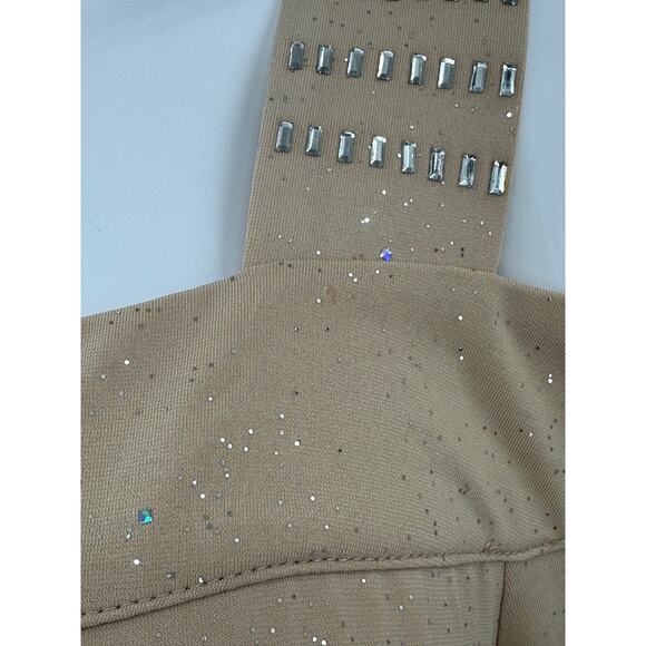 Roamans Top Womens 18 20 Tan Tunic Cold Shoulder Sparkle Embellished Party NYE - Picture 3 of 11